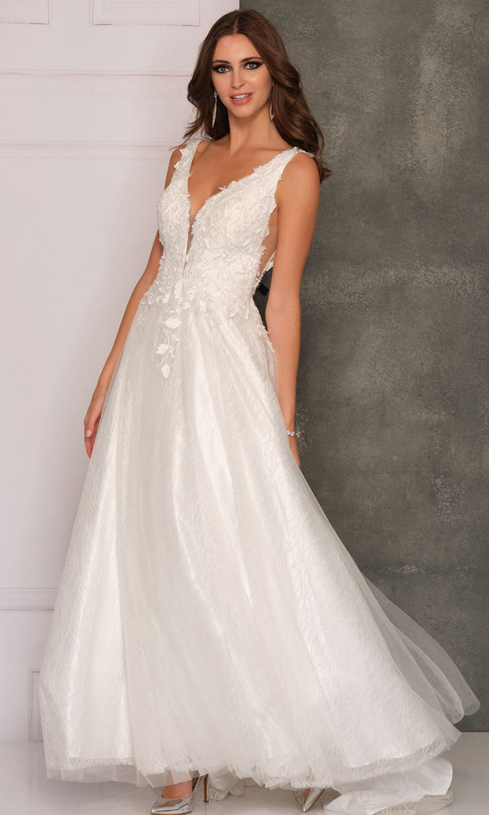 Dave & Johnny A10288W - Wide Strap Embroidered V-Neckline Dress Bridal Dresses