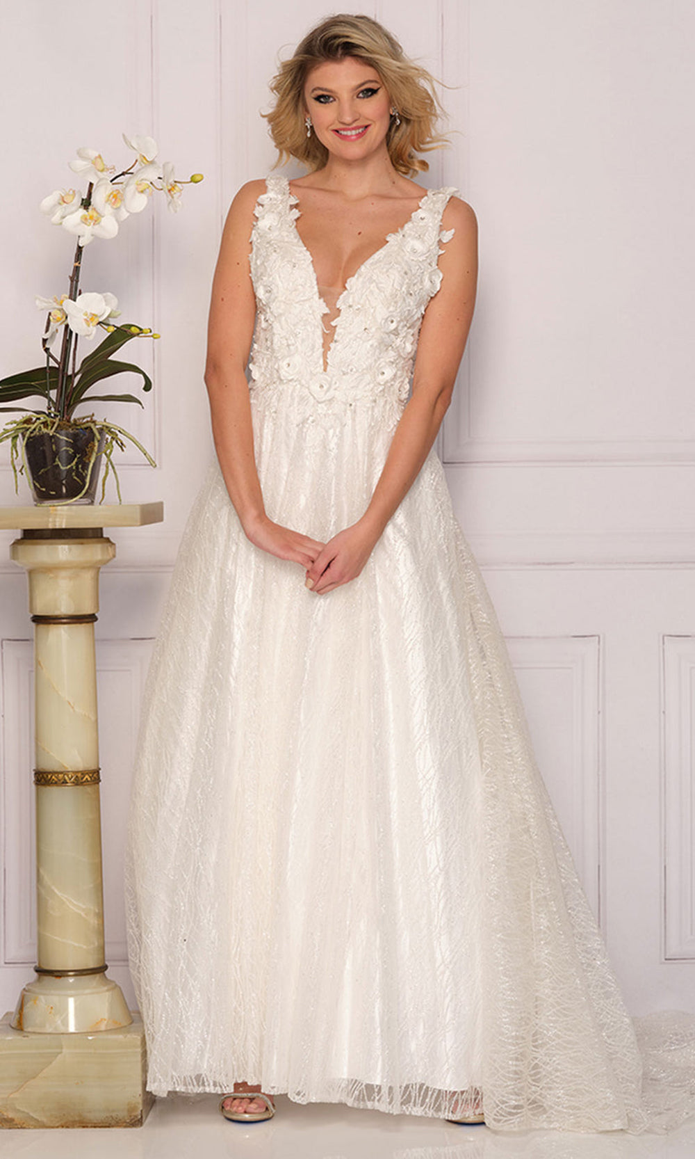 Dave & Johnny A10288W - Wide Strap Embroidered V-Neckline Dress Bridal Dresses