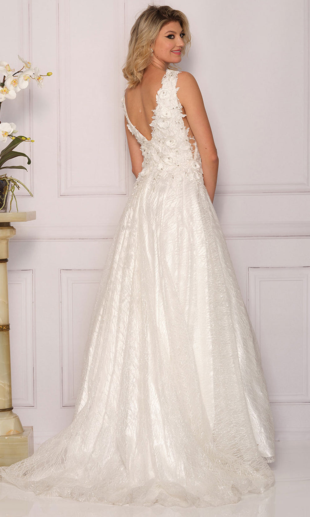 Dave & Johnny A10288W - Wide Strap Embroidered V-Neckline Dress Bridal Dresses