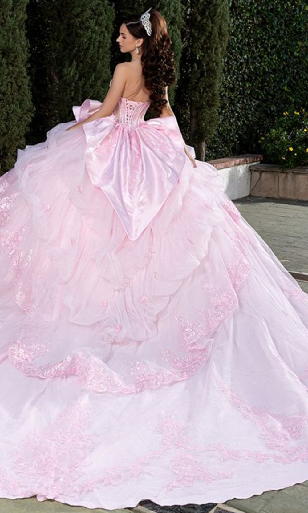 May Queen LK299 - Bow Accent Ballgown Evening Dress Quinceanera Dresses in Pink 
