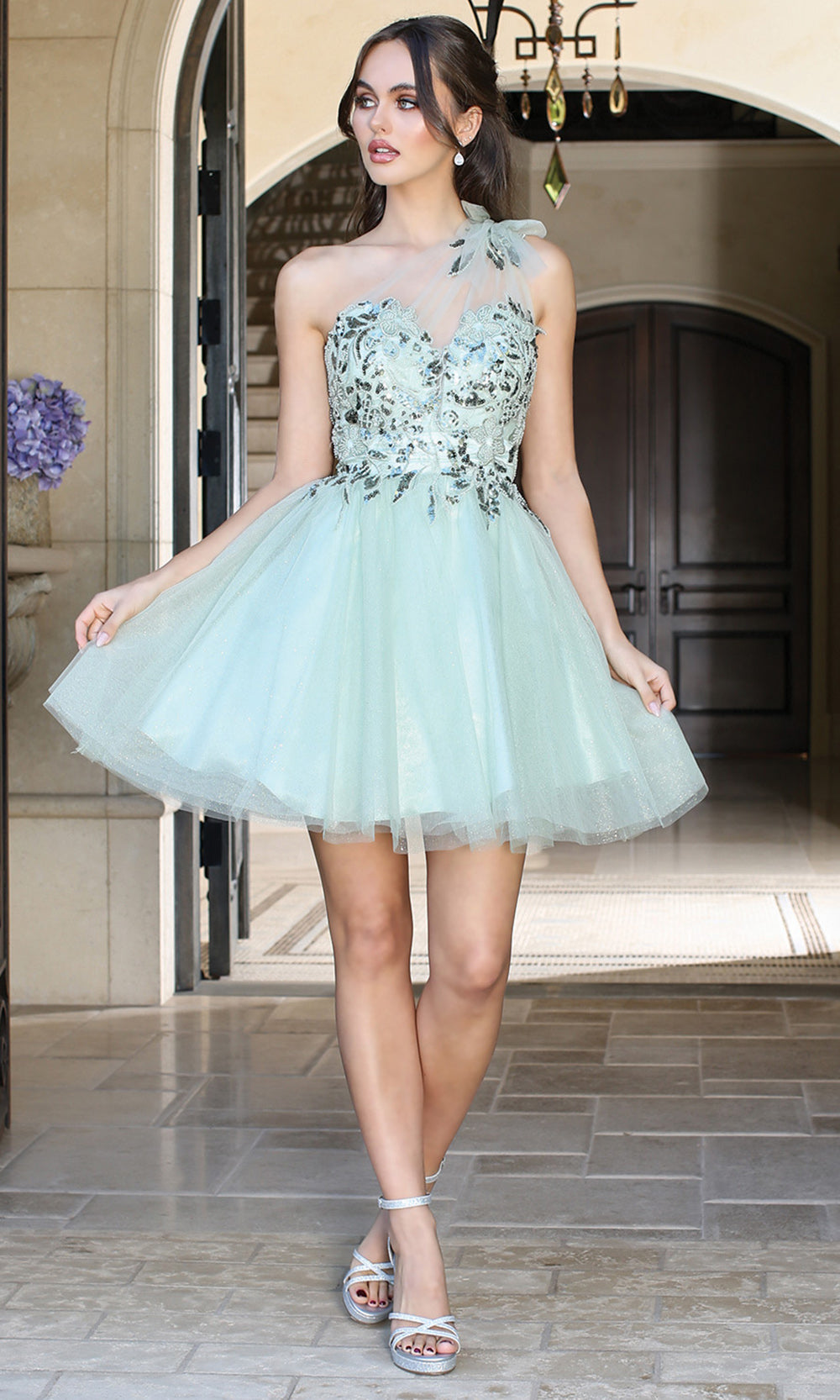 Adora Design 1054 - Strappy Open Back Layered Mini Dress Homecoming Dresses in Green  
