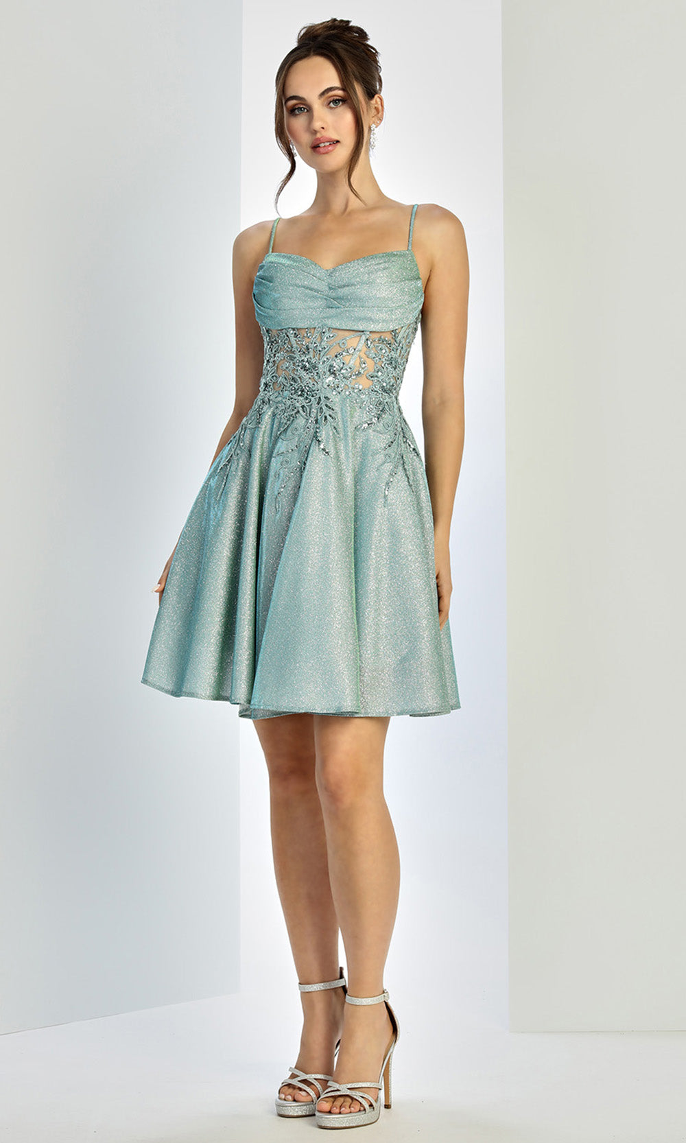 Adora Design 1058 - Sleeveless Floral Applique Short Dress Party Dresses in Green  