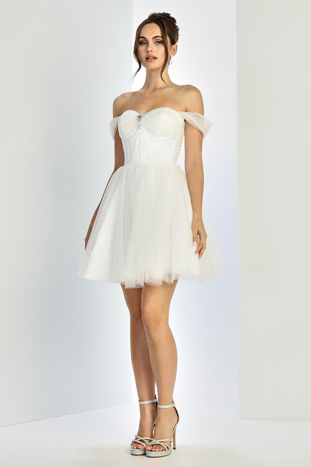 Adora Design 1060-01 - Corset Bodice Sweetheart Mini Dress Bridal Dresses in White  