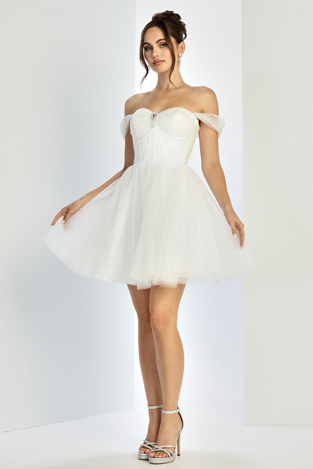 Adora Design 1060-01 - Corset Bodice Sweetheart Mini Dress Bridal Dresses in White  