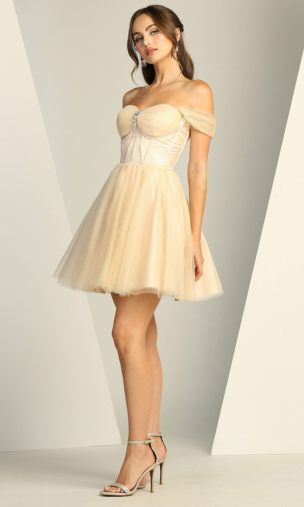 Adora Design 1060 - Sweetheart Corset A-Line Mini Dress Homecoming Dresses in Neutral  