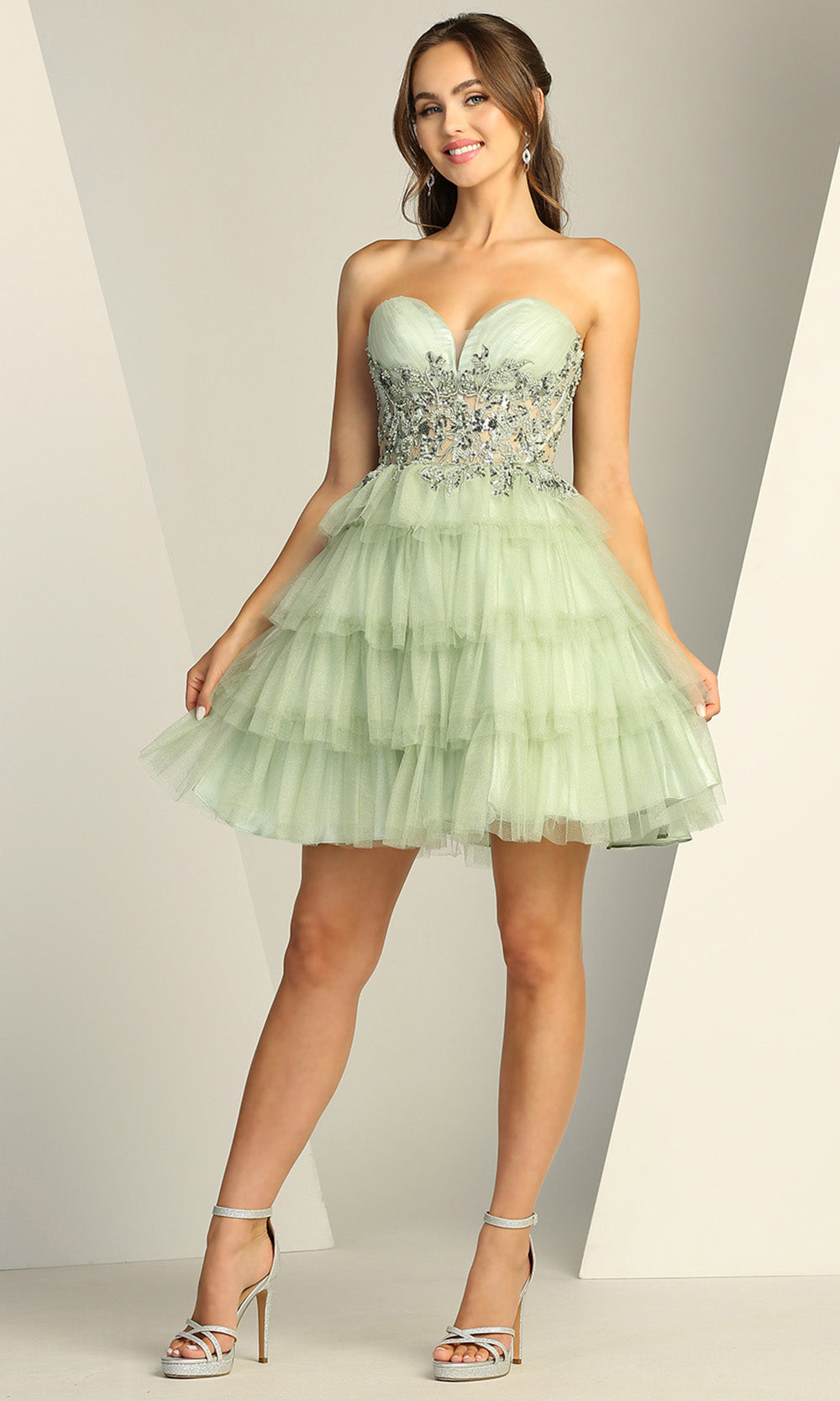 Adora Design 1062 - Sweetheart Neckline Ruffle Short Dress Homecoming Dresses in Green  