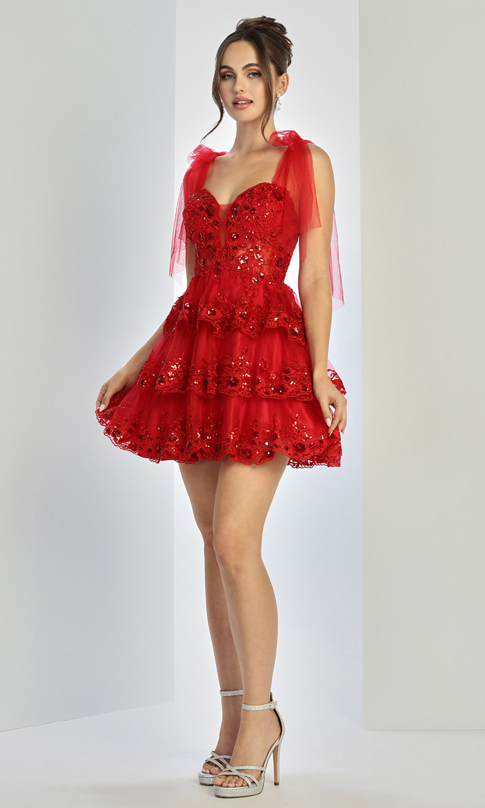 Adora Design 1063 - Bow Strap Sweetheart Tiered Dress Cocktail Dresses
