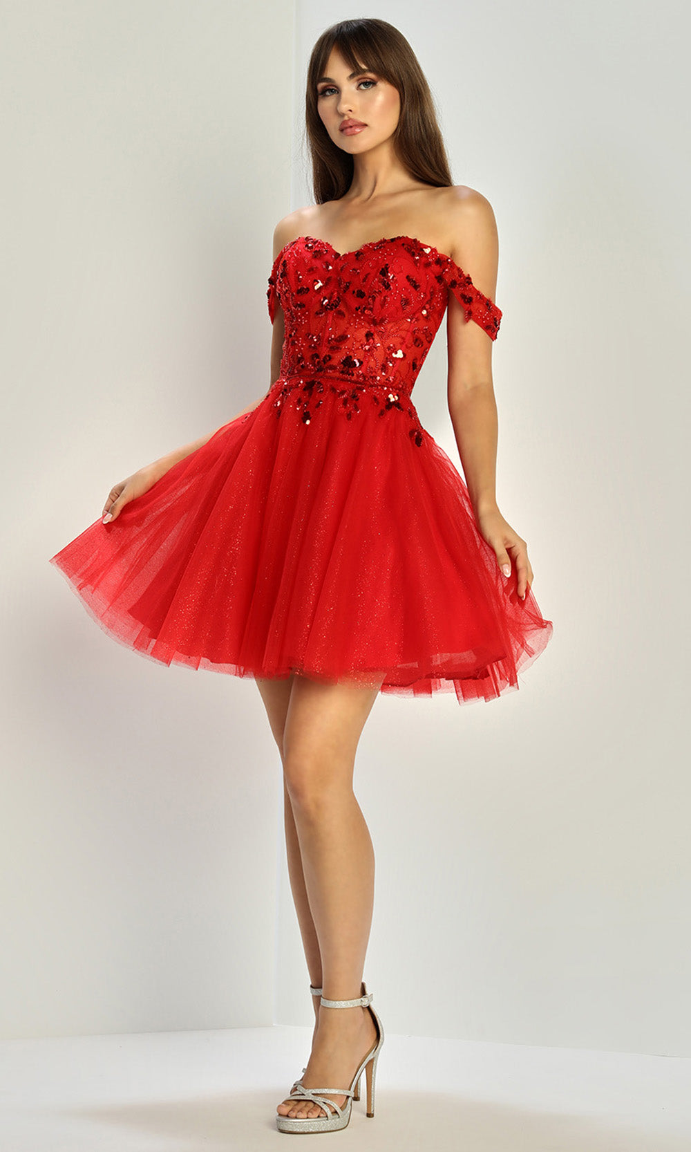 Adora Design 1070 - Off Shoulder Layered A-Line Party Dress Homecoming Dresses in Red  