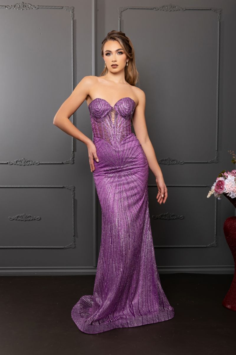 May Queen MQ2195 - Strapless Lace-Up Back Evening Gown