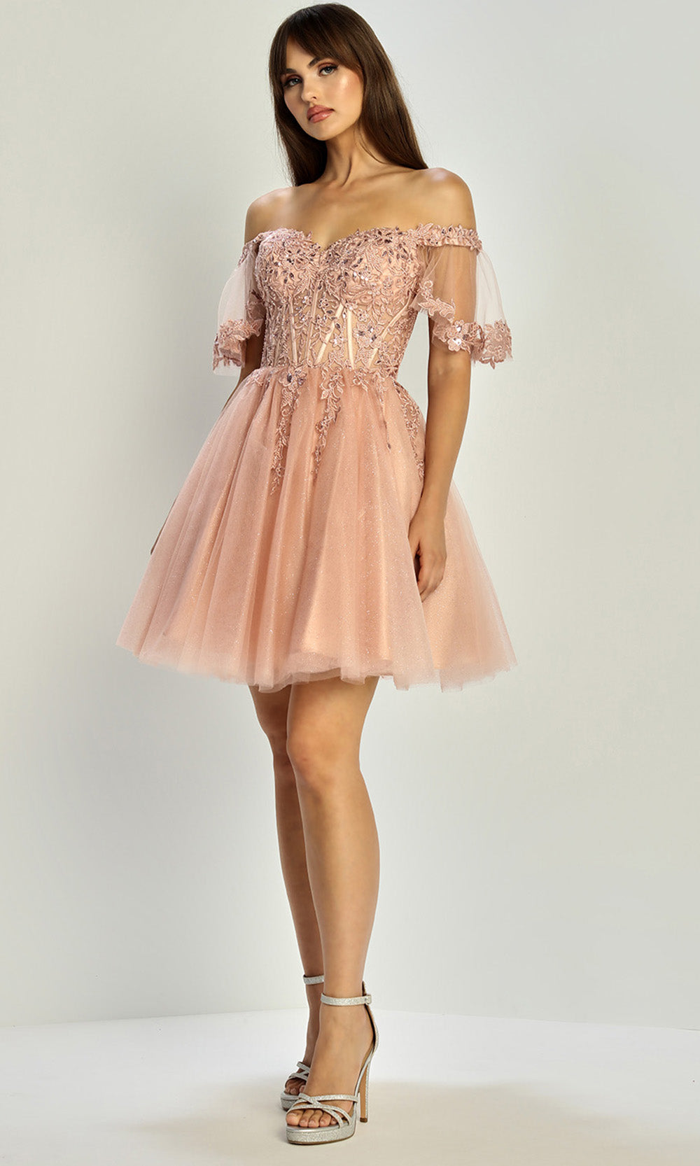 Adora Design 1078 - Floral Lace Applique Sweetheart Mini Dress Cocktail Dresses in Pink  