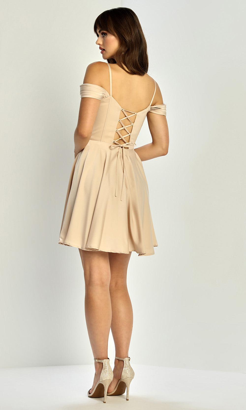 Adora Design 1088 - Cold Shoulder Corset A-Line Dress Cocktail Dresses in Neutral  