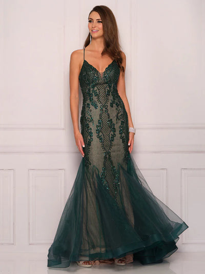 Dave & Johnny 11092 - Spaghetti Strap Beaded Prom Gown