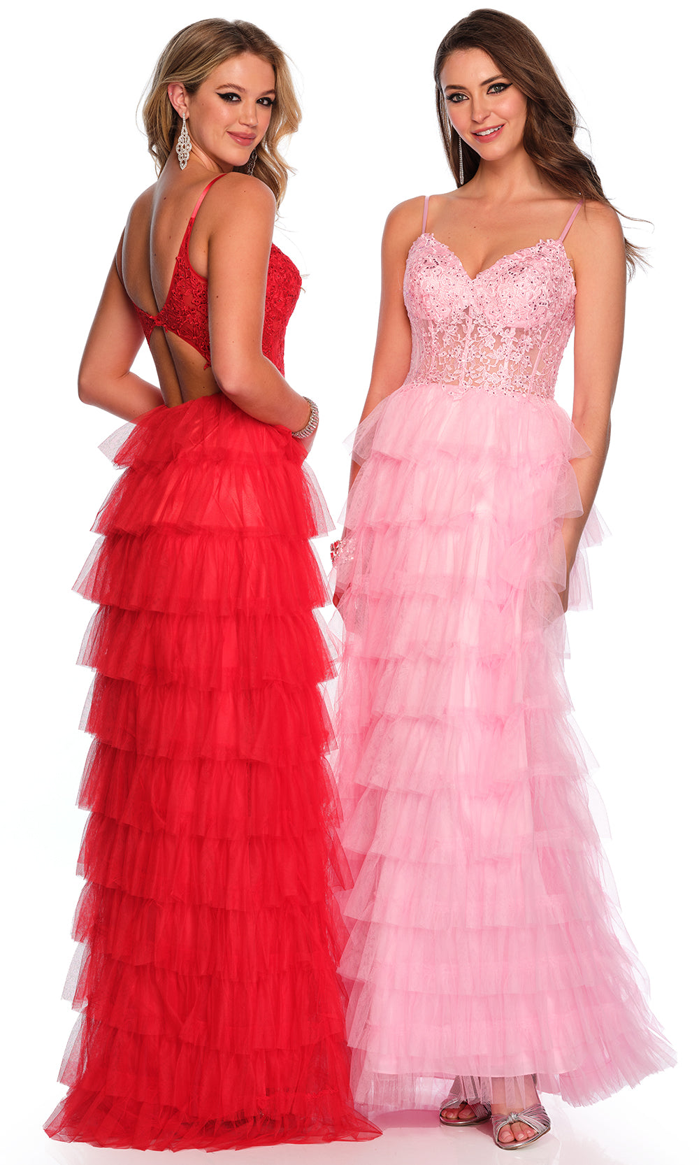 Dave & Johnny 11148 - Lace Corset Top Tiered Dress Prom Dresses