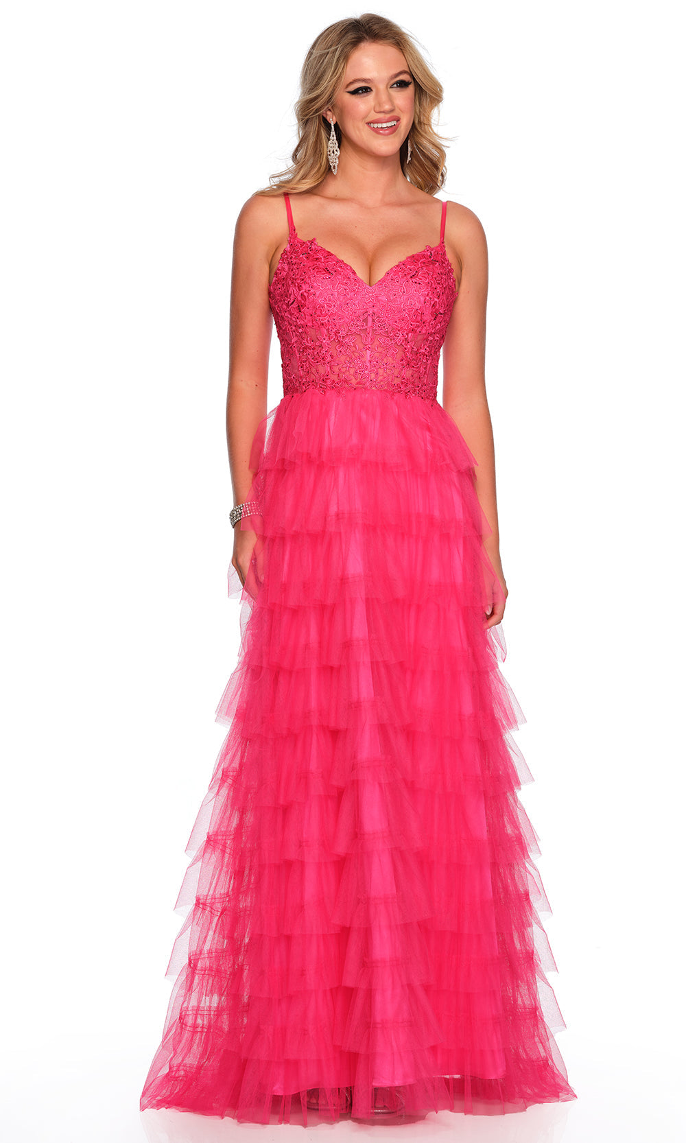 Dave & Johnny 11148 - Lace Corset Top Tiered Dress Prom Dresses