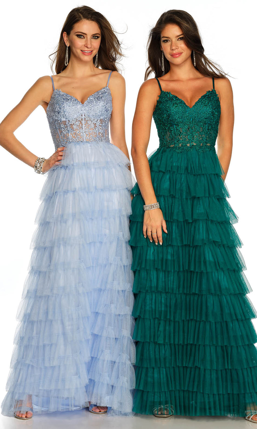 Dave & Johnny 11148 - Lace Corset Top Tiered Dress Prom Dresses