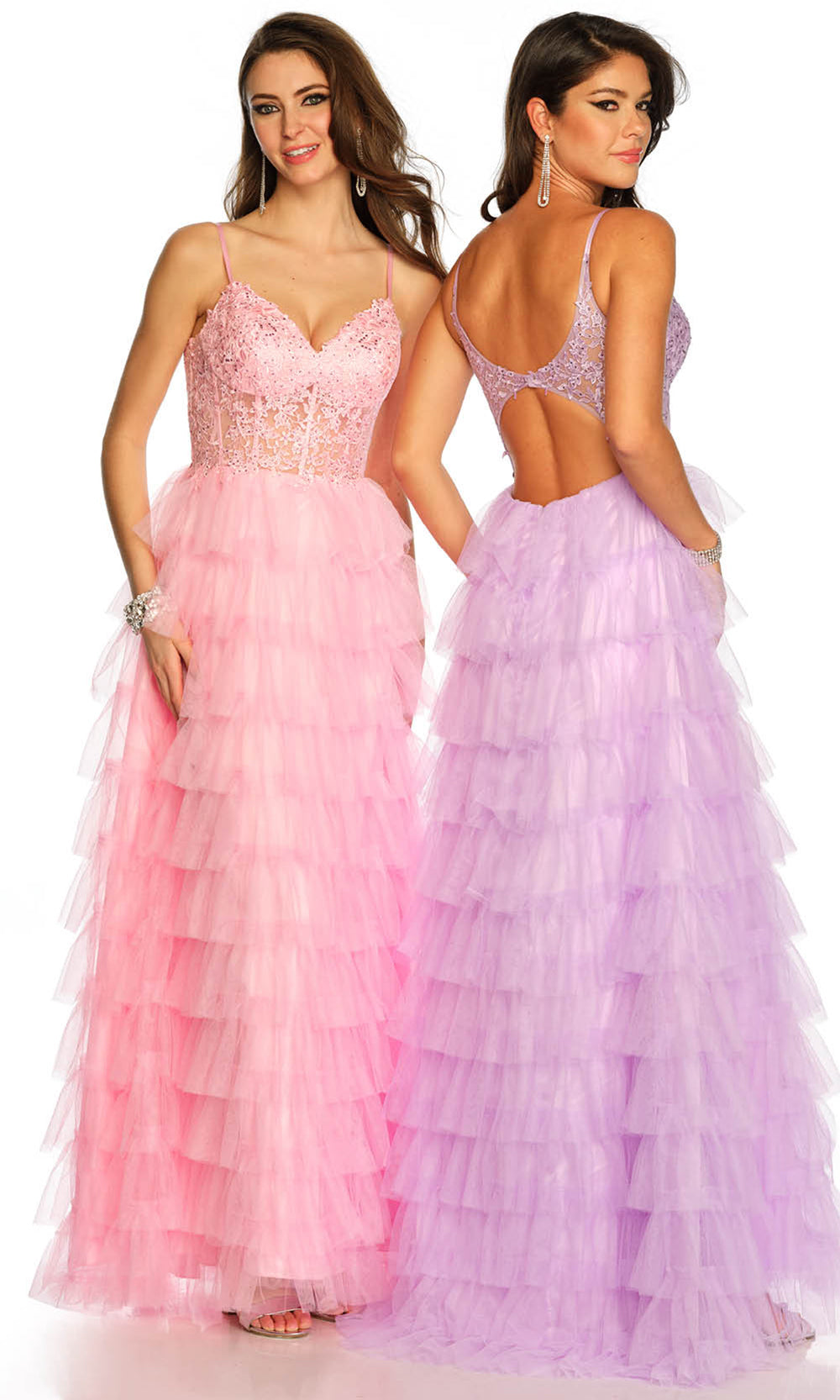 Dave & Johnny 11148 - Lace Corset Top Tiered Dress Prom Dresses