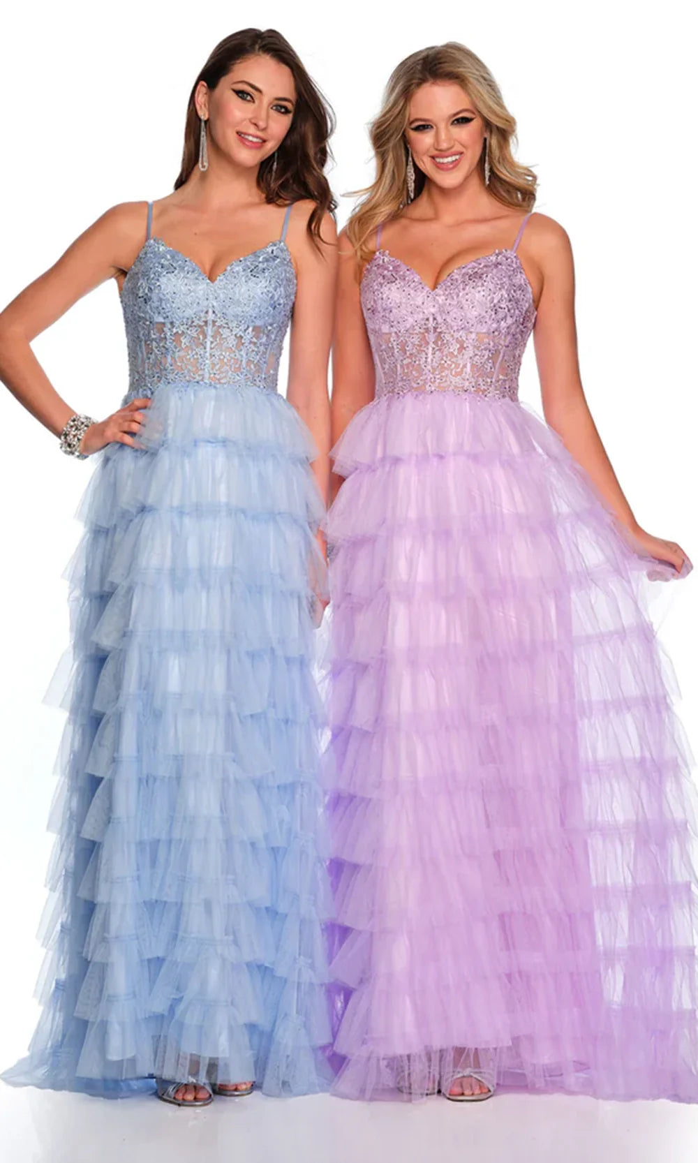 Dave & Johnny 11148 - Lace Corset Top Tiered Dress Prom Dresses