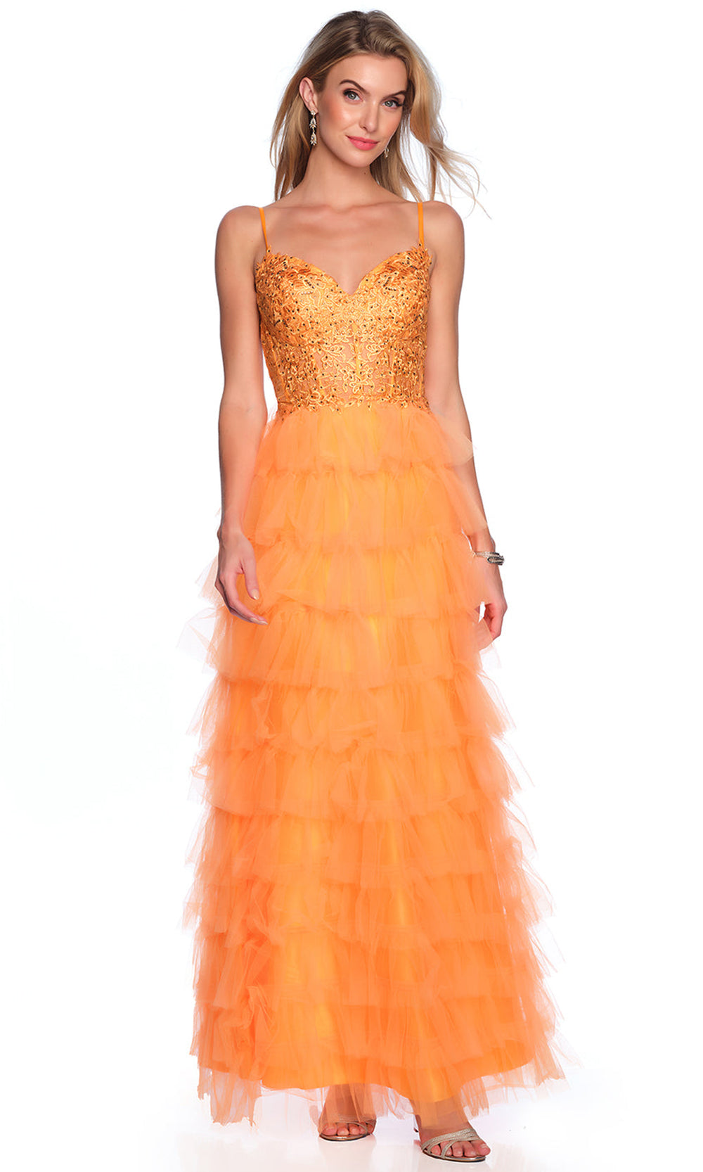 Dave & Johnny 11148 - Lace Corset Top Tiered Dress Prom Dresses