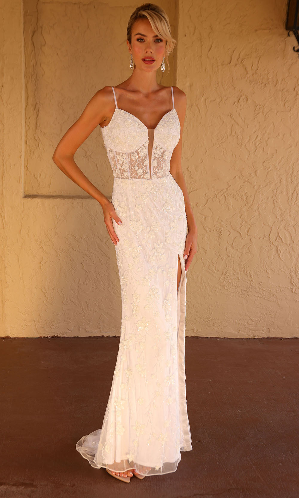 Primavera Couture 11209 - Floral Beaded Slit Wedding Dress Bridal Dresses