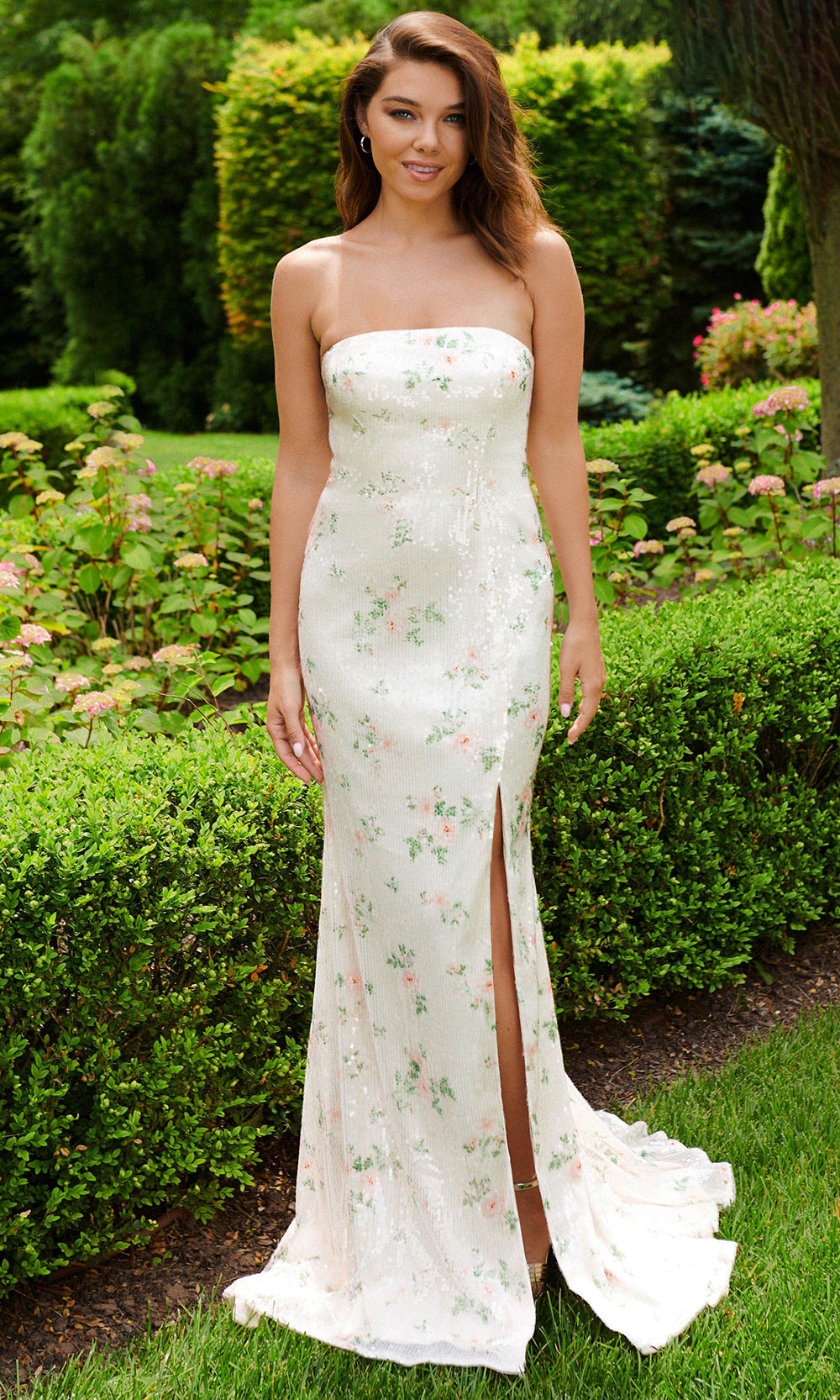 Faviana 11222 - Vintage Floral Straight Neckline Dress Prom Dresses