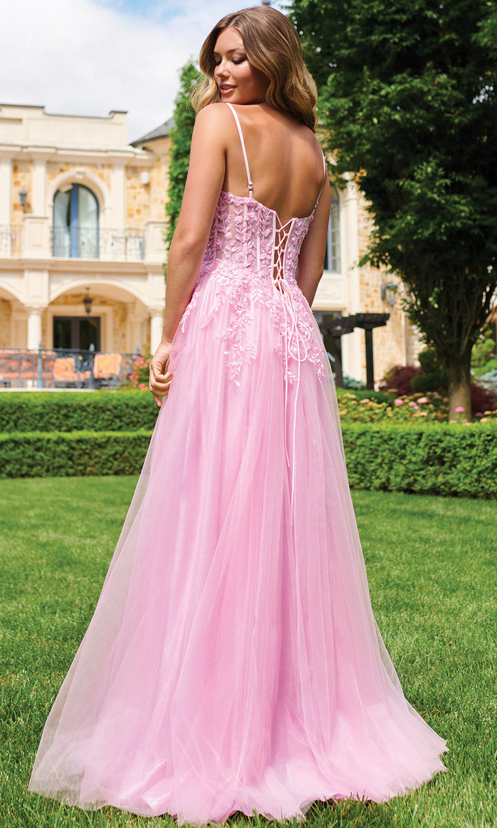 Faviana 11230 - Deep V-Neck Shimmer Tulle A-Line Gown Prom Dresses