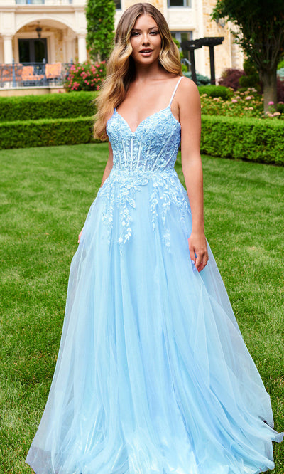Faviana 11230 - Deep V-Neck Shimmer Tulle A-Line Gown Prom Dresses