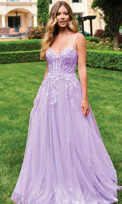 Faviana 11230 - Deep V-Neck Shimmer Tulle A-Line Gown Prom Dresses