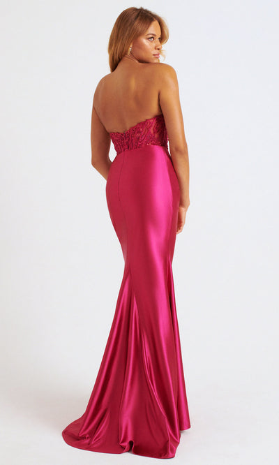 Faviana 11246 - Ruched High Slit Satin Prom Dress Prom Dresses