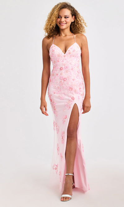 Faviana 11251 - Deep V-Neck Floral Beaded Dress Prom Dresses