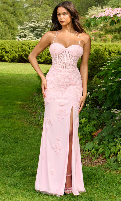 Faviana 11255 - Beaded Ornate Lace-Up Slit Gown Prom Dresses