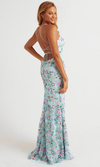 Faviana 11263 - Spaghetti Strap Floral Beaded Slit Dress Prom Dresses