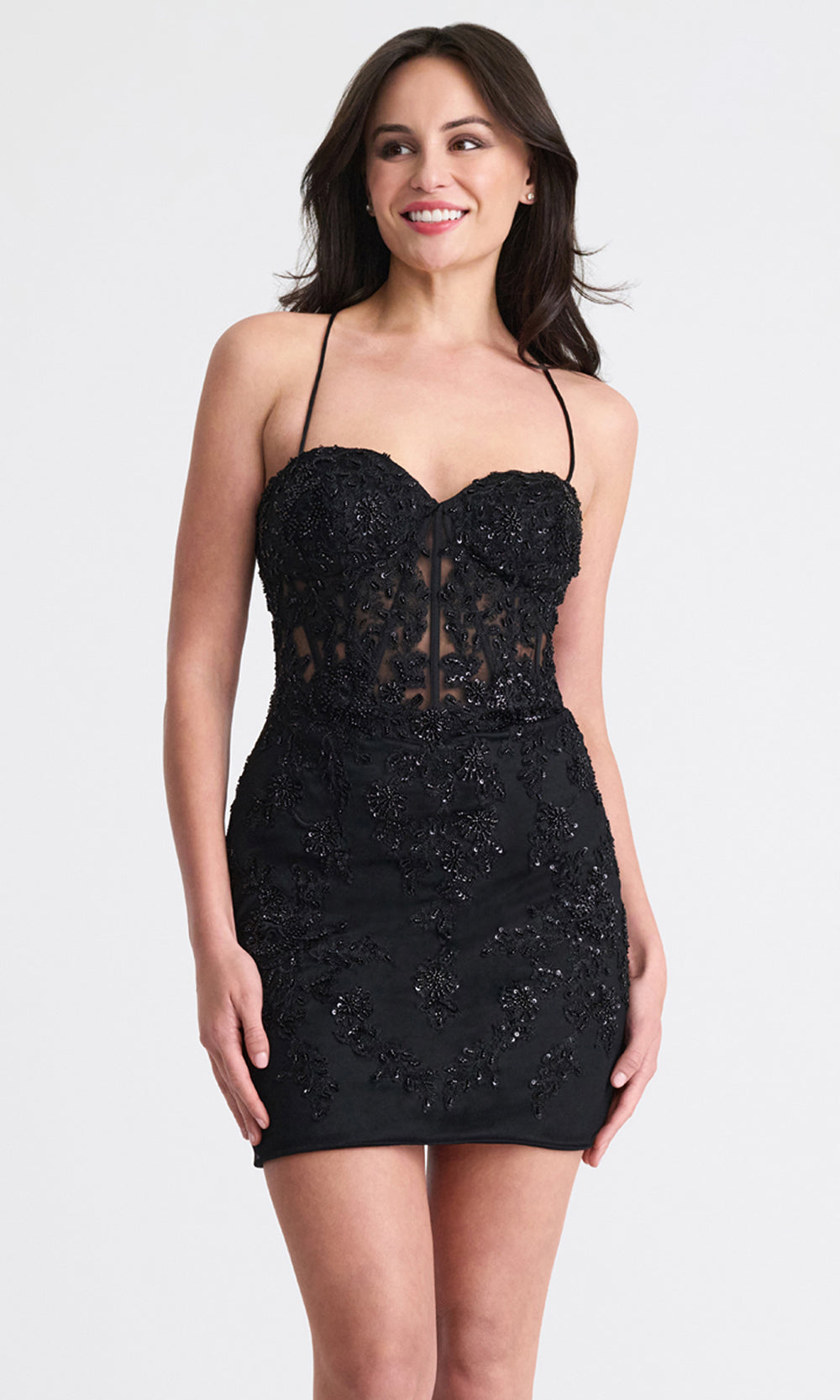 Faviana 11301 - Sequin Embroidered Lace-Up Mini Dress Cocktail Dresses