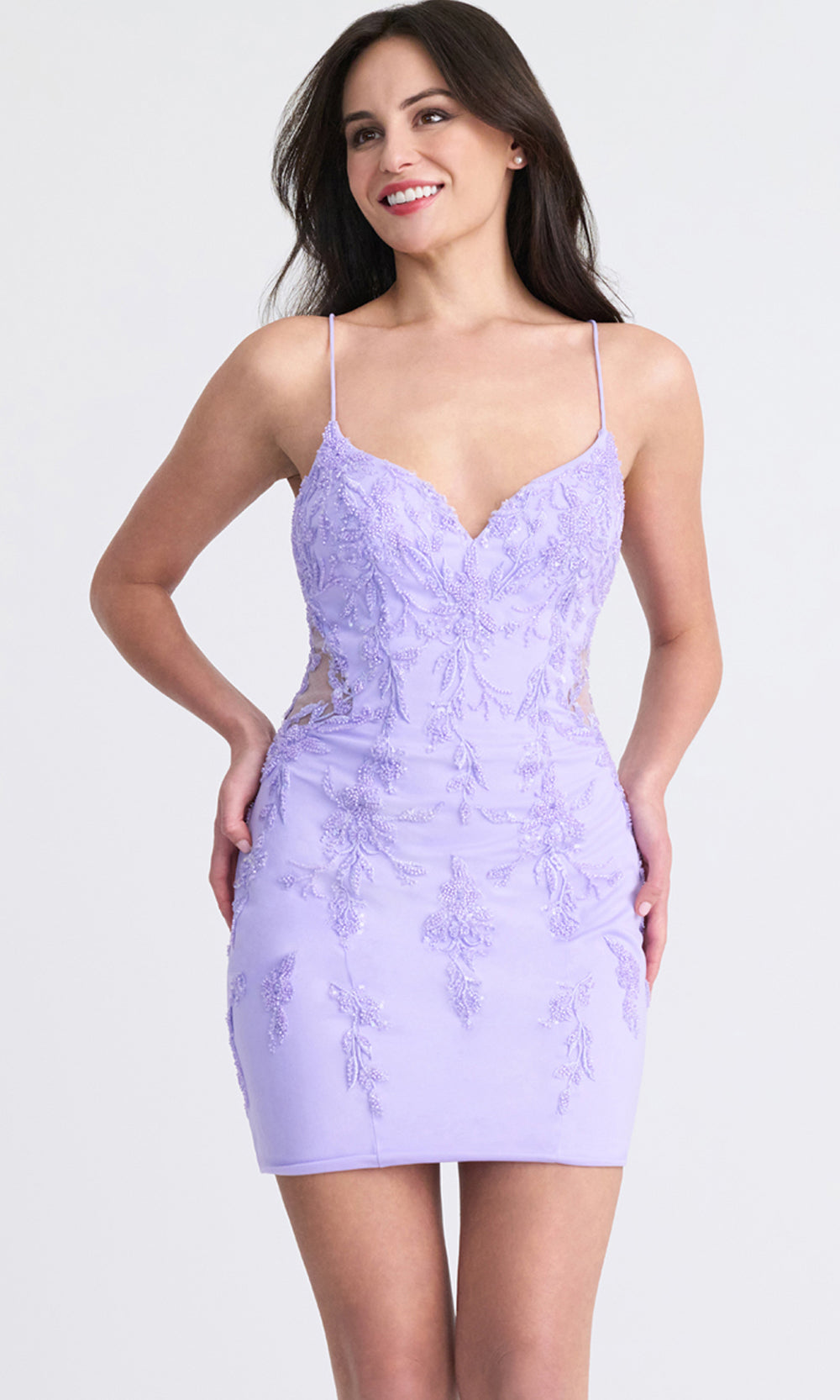 Faviana 11303 - Beaded Appliqued Lace-Up Short Dress Cocktail Dresses