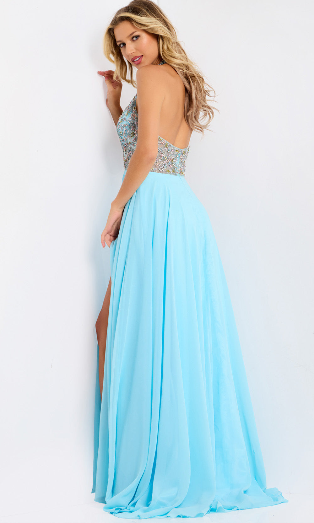 Jovani 48300 - Halter Neck Flowy A-Line Gown