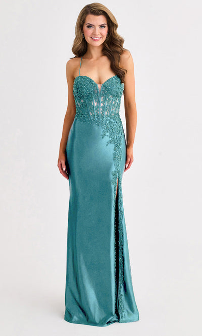 Faviana 11404 - Illusion Corset Lace-Up Back Satin Gown Prom Dresses