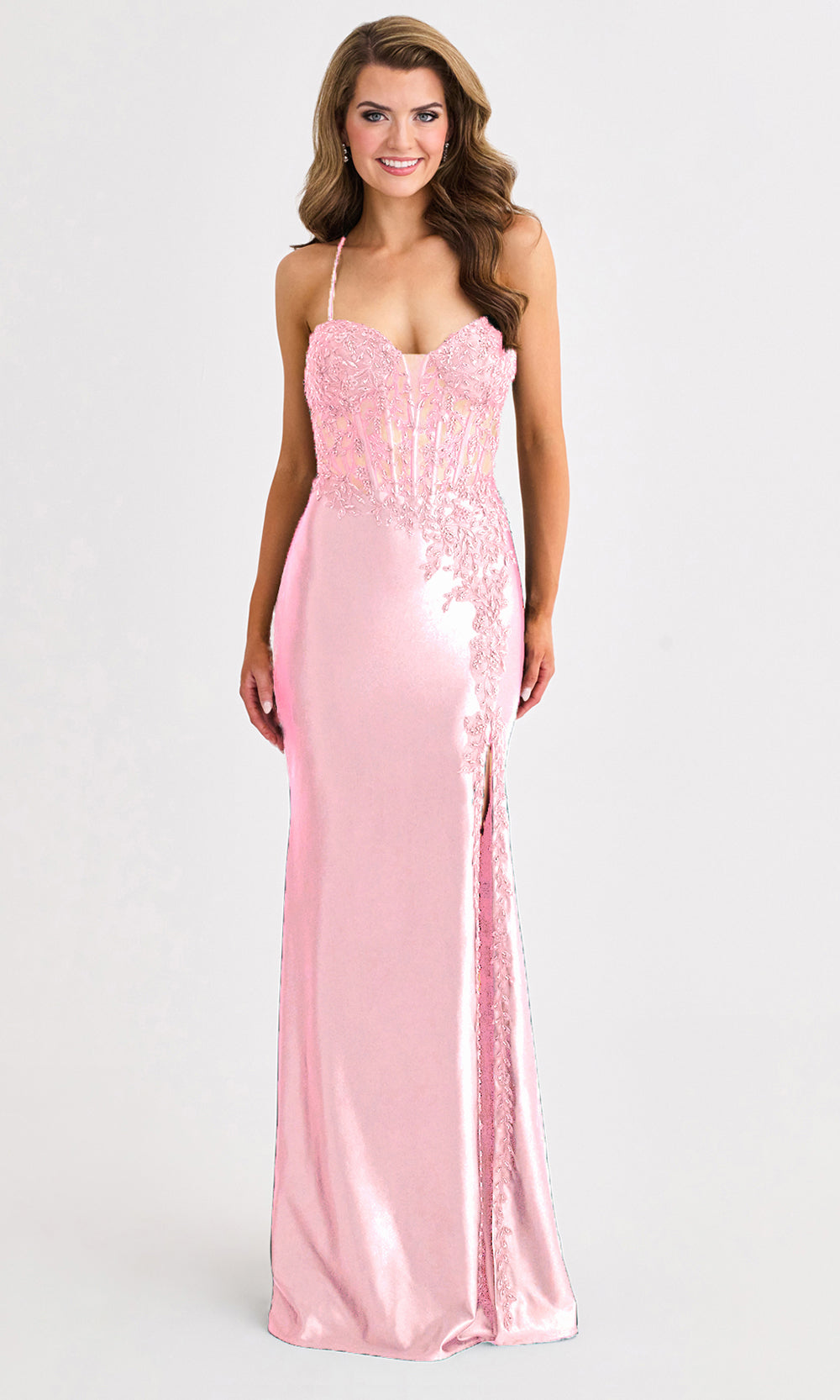 Faviana 11404 - Illusion Corset Lace-Up Back Satin Gown Prom Dresses