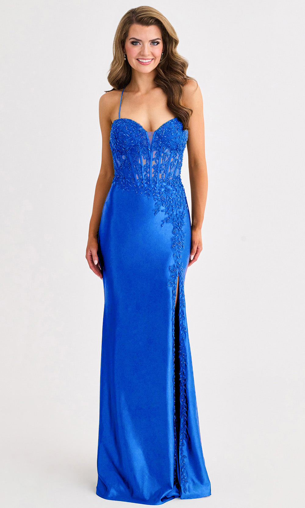 Faviana 11404 - Illusion Corset Lace-Up Back Satin Gown Prom Dresses