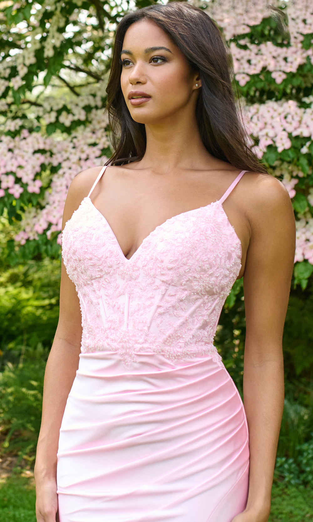 Faviana 11406 - V-Neckline Embellished Corset Gown Prom Dresses