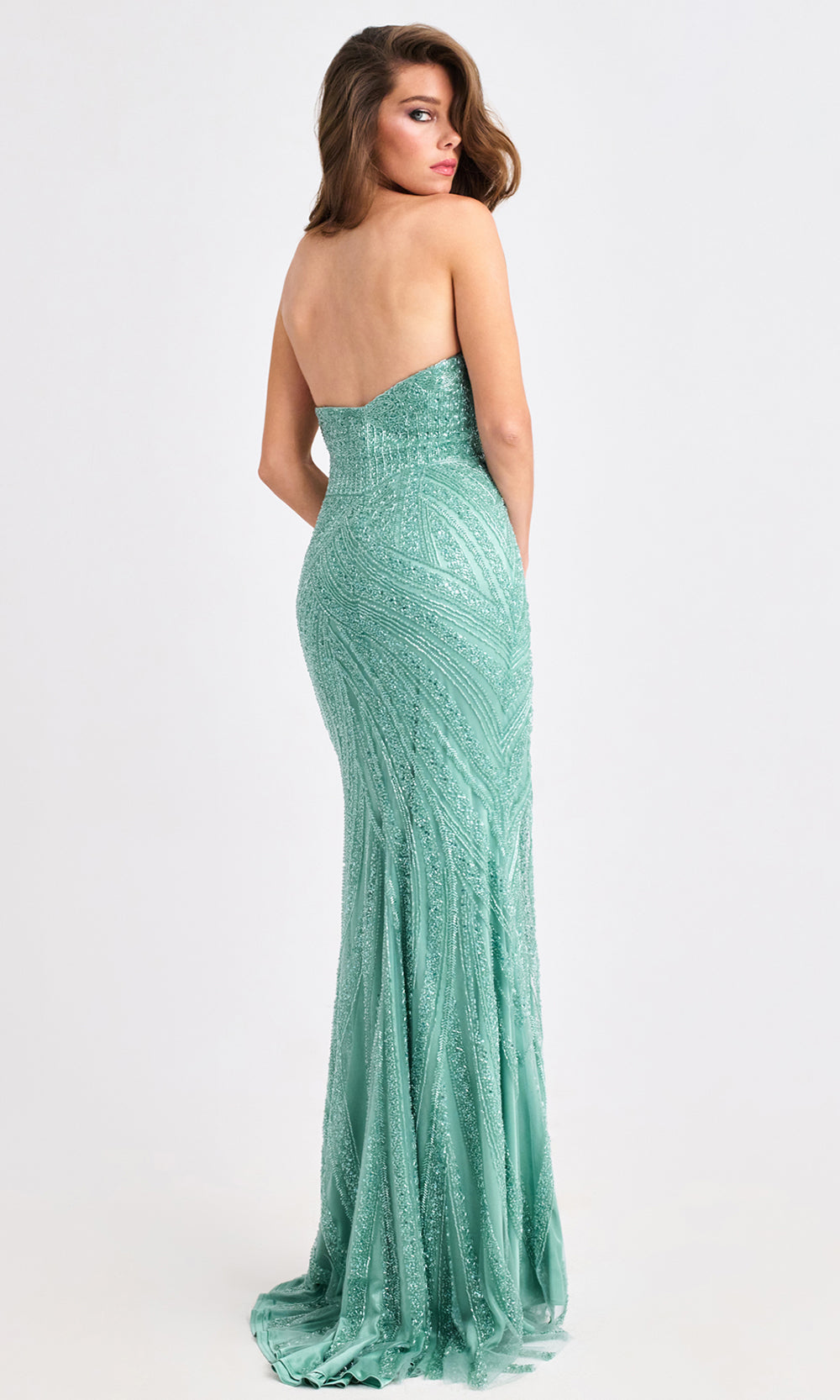 Faviana 11408 - Deep V-Neck Beaded Gown with Side Slit Prom Dresses