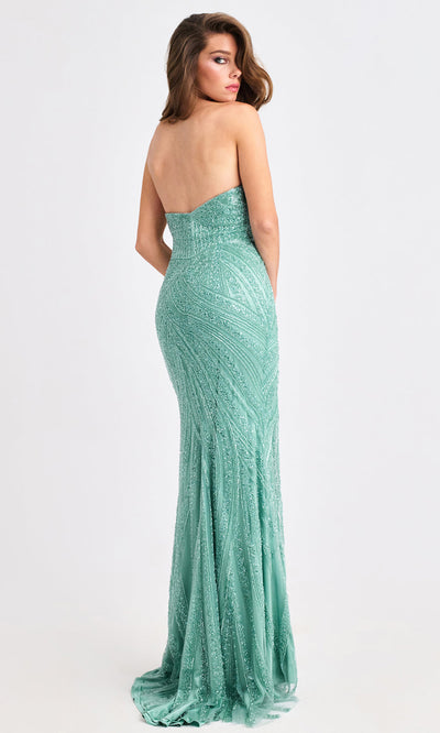 Faviana 11408 - Deep V-Neck Beaded Gown with Side Slit Prom Dresses