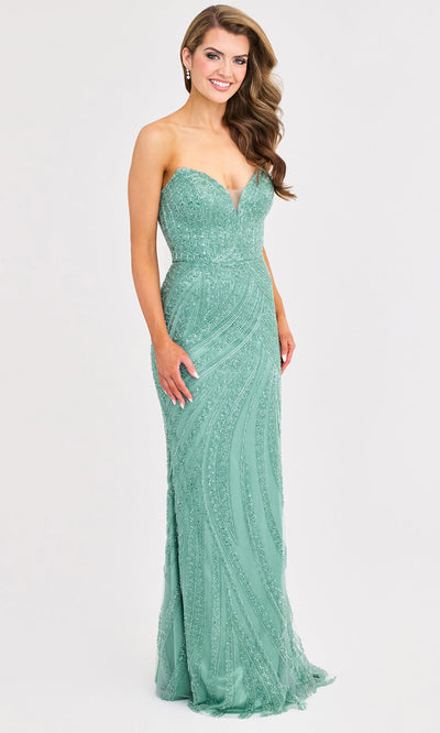 Faviana 11408 - Deep V-Neck Beaded Gown with Side Slit Prom Dresses