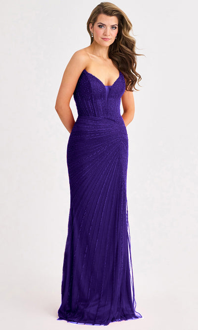 Faviana 11410 - V-Neckline Basque Waist Beaded Gown Prom Dresses