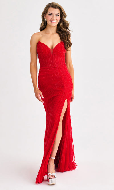 Faviana 11410 - V-Neckline Basque Waist Beaded Gown Prom Dresses