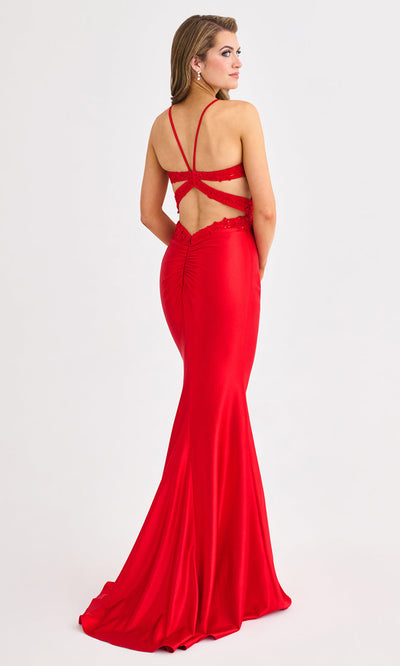 Faviana 11414 - Strappy Back V-Neckline Satin Gown Prom Dresses