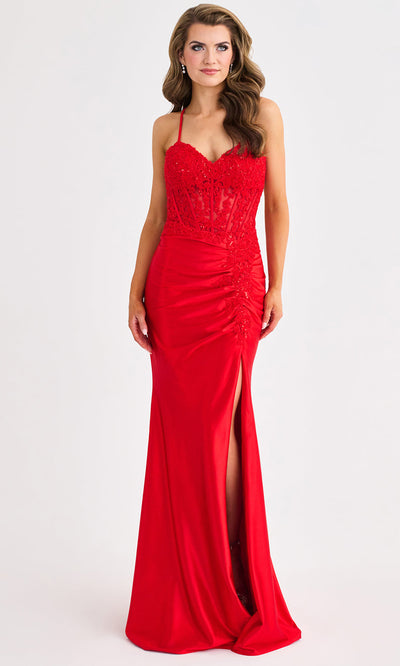 Faviana 11414 - Strappy Back V-Neckline Satin Gown Prom Dresses