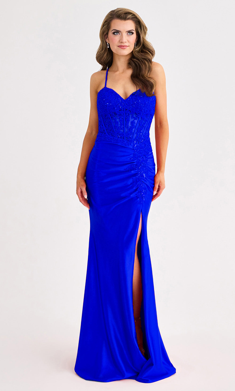 Faviana 11414 - Strappy Back V-Neckline Satin Gown Prom Dresses