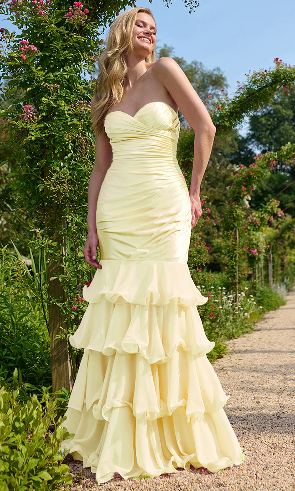 light yellow satin prom dress Mermaid V Neck Beaded Satin Prom Dress, Champagne / 6