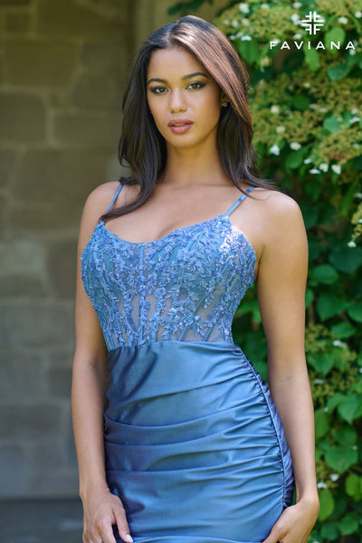 Faviana 11433 - Beaded Lace Top Satin Prom Dress Prom Dresses