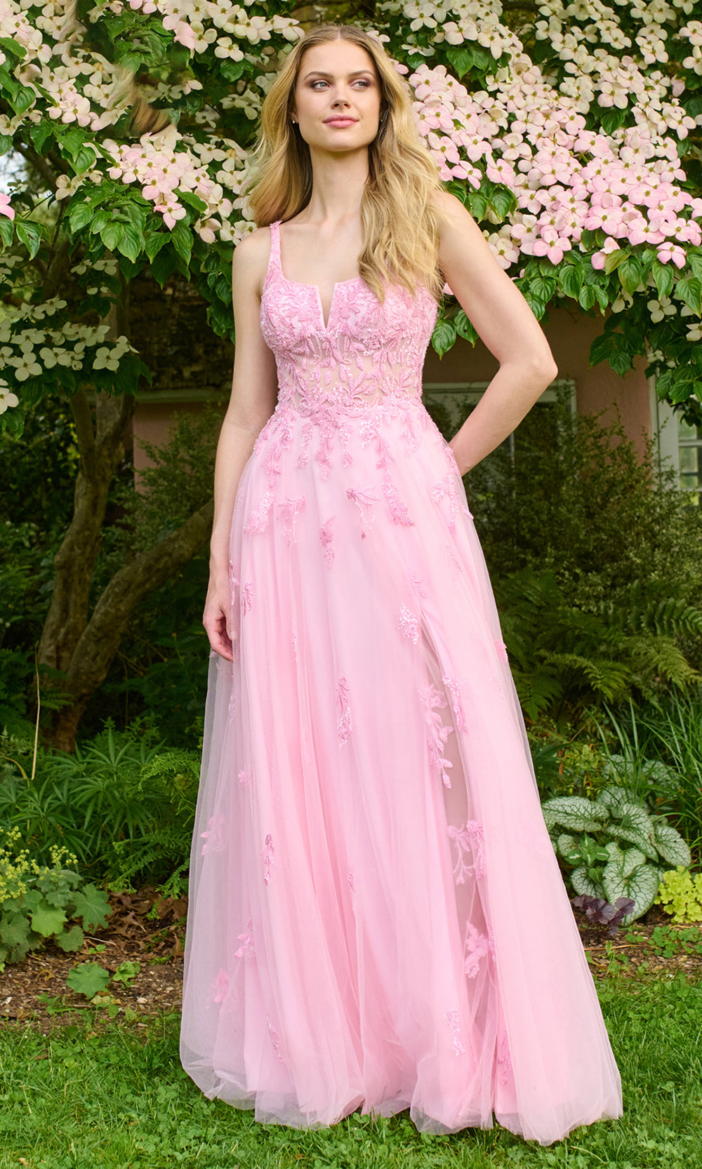 Faviana 11437 - Beaded Lace A-Line Tulle Dress Prom Dresses