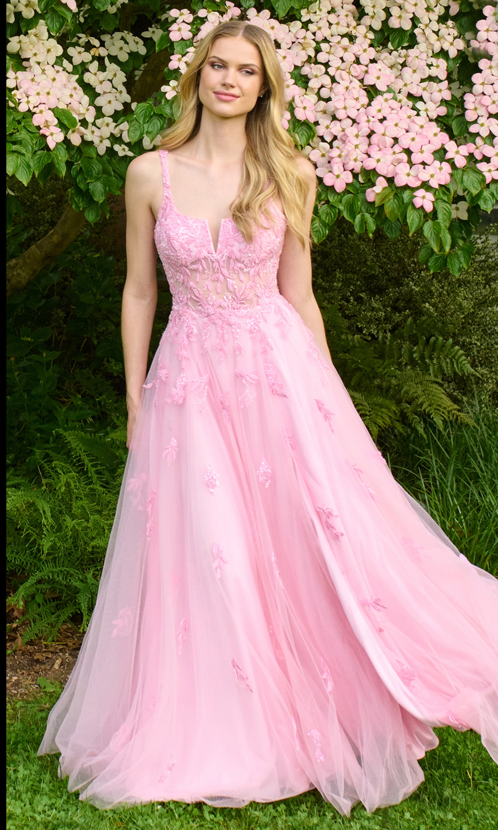 Faviana 11437 - Beaded Lace A-Line Tulle Dress Prom Dresses